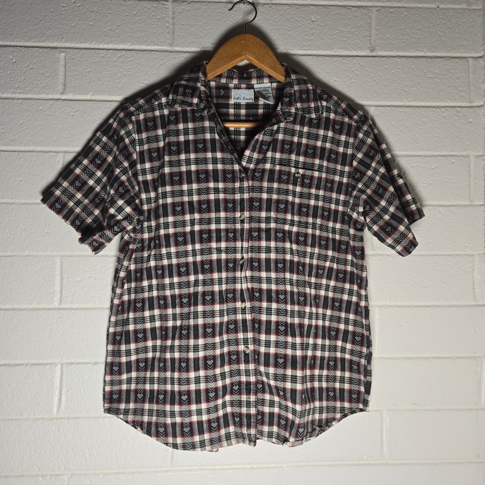 Vtg Bobbie Brooks Women Shirt Plaid Cotton Heart Print Button Check Classic XL